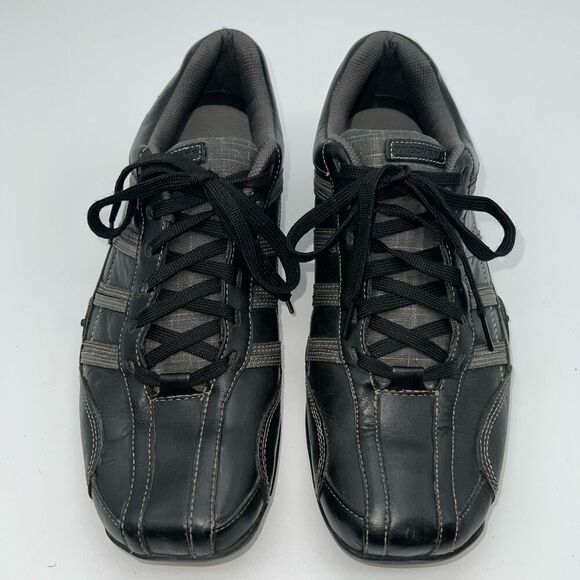 SKECHERS Shoes Men's Size 11.5 Black Urban Track Tao Sneakers Leather Lace Up - Picture 1 of 13